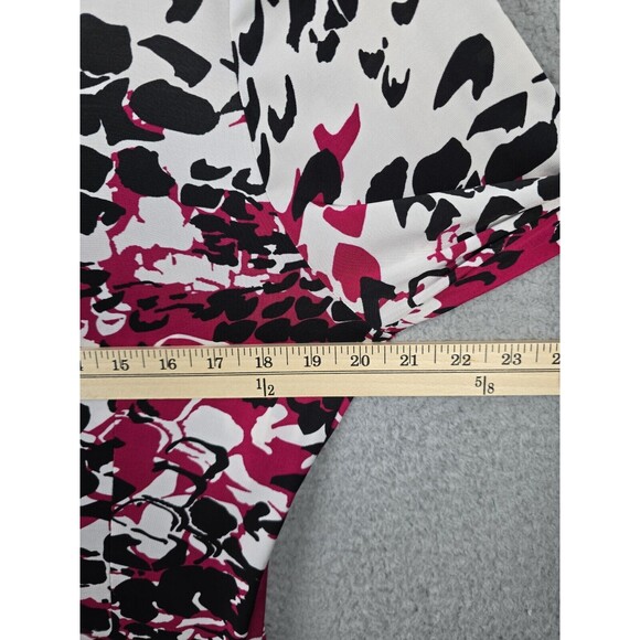 Rena Lange Pink Black White Abstract Print Dress US 12 EU 38 Ruched V Neck Chic - Picture 9 of 13
